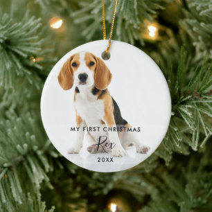 Ornamento De Cerâmica 2 Pet Cachorro Gato Foto Meu Primeiro Natal