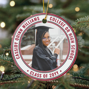 Ornamento De Cerâmica 2 Photo Graduation Elegant Modern Red Black White