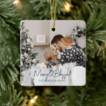 Ornamento De Cerâmica 2 Photos Merry and Blessed Simple Christmas<br><div class="desc">2 Photos Merry and Blessed Simple Christmas Ceramic Ornament</div>