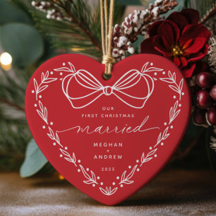 Ornamento De Cerâmica 2 Primeiro Natal Casado Natal