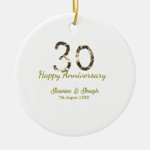 Ornamento De Cerâmica 30º Feliz aniversário metálico dourado adicionar n