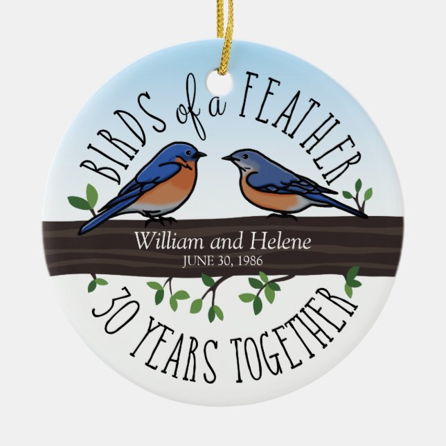 Ornamento De Cerâmica 30o Aniversário de casamento, Bluebirds de uma (Frente)