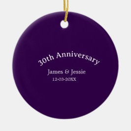Ornamento De Cerâmica 30th wedding anniversary name date purple simple 
