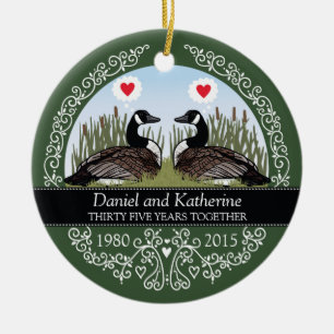 Ornamento De Cerâmica 35o aniversário de casamento personalizado, ganso