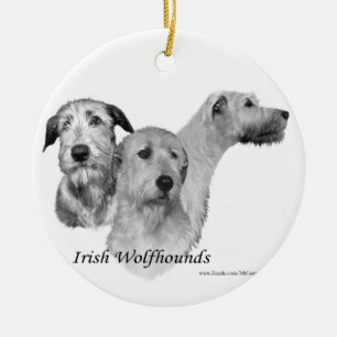 Ornamento De Cerâmica 3 cabeças do Wolfhound irlandês