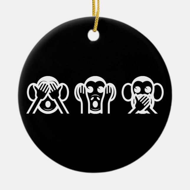 Ornamento De Cerâmica 3 macacos sábios Emoji (Frente)