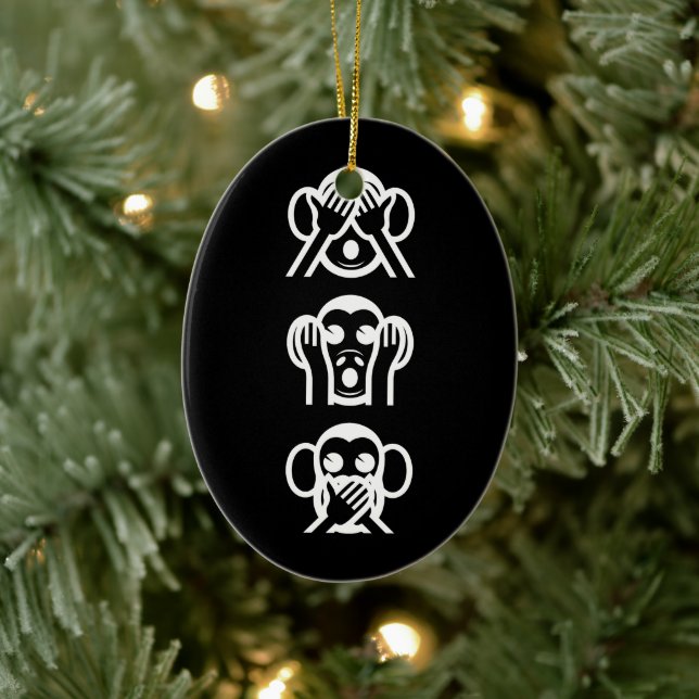 Ornamento De Cerâmica 3 Macacos Sábios Emoji Pequeno Natal Stocks (Árvore)