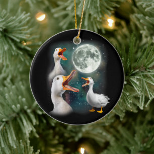 Ornamento De Cerâmica 3 Patos Uivam Para a Lua Engraçado Estranho Assomb