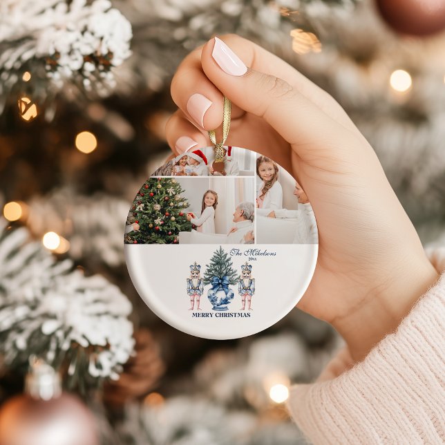 Ornamento De Cerâmica 3 Photo Blue Chinoiserie Nutcracker Christmas (Criador carregado)