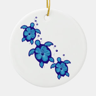 Ornamento De Cerâmica 3 tartarugas azuis de Honu