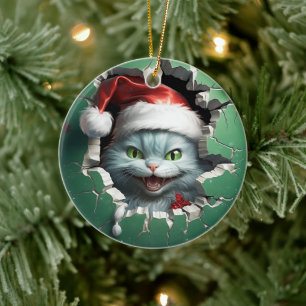 Ornamento De Cerâmica 3d Gato com chapéu santa