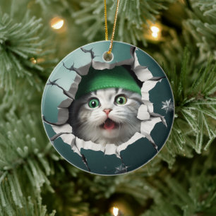 Ornamento De Cerâmica 3d gato engraçado