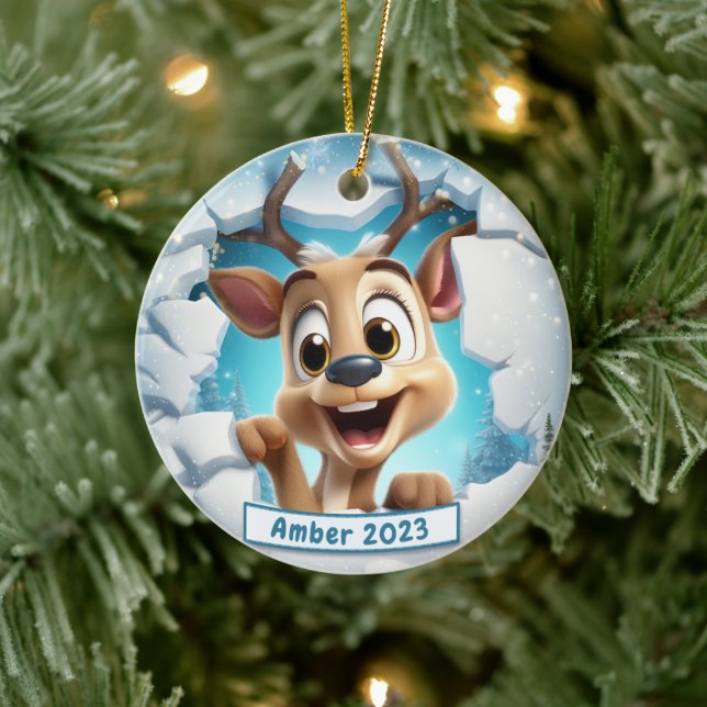 Ornamento De Cerâmica 3d Reindeer personalizado (Árvore)
