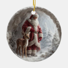 Ornamento De Cerâmica 3D Santa and Deer Ceramic Christmas Ornament