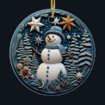 Ornamento De Cerâmica 3D Snowman Natal<br><div class="desc">Ornamento de natal em 3D</div>