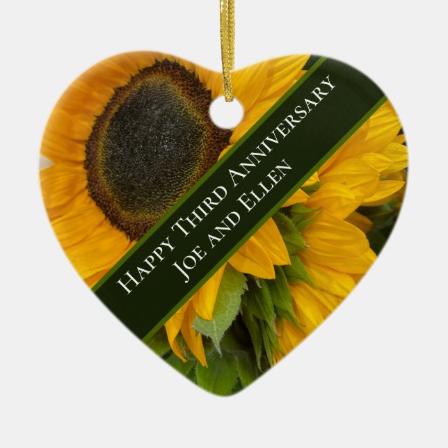 Ornamento De Cerâmica 3rd Anniversary Editable Sunflower (Frente)
