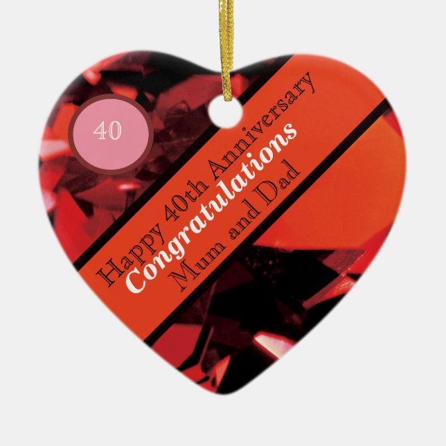 Ornamento De Cerâmica 40º Aniversário de Casamento Ruby Cerâmica (Frente)