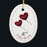 Ornamento De Cerâmica 40º aniversário do casamento rubi, marido e mulher<br><div class="desc">Ornamento personalizado de presente de aniversário de casamento rubi para marido e esposa ou mãe e pai celebrando quarenta anos maravilhosos de casamento. A design mostra 2 balões de rosa vermelha com os nomes do casal especial. Os nomes mostrados e o número de aniversário mostrado podem ser personalizados conforme desejado...</div>