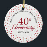 Ornamento De Cerâmica 40º aniversário Foto de Ruby Hearts<br><div class="desc">Projetado para coordenar com nossa coleção de Ruby Hearts do 40º aniversário. Com corações rubis delicados. Personalize com suas informações especiais de 40 anos de rubi em letras de música e sua foto ao contrário. Projetado por Thisnotme©</div>