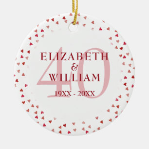 Ornamento De Cerâmica 40 anos Ruby Hearts