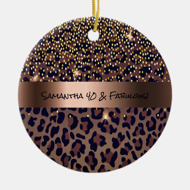 Ornamento De Cerâmica 40 Fabulosa impressão-prima-leopardo-de-aniversári (Frente)