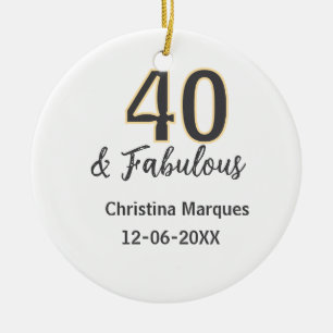 Ornamento De Cerâmica 40 & fabuloso cinza amarelo calligraphy aniversári