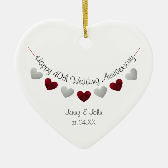 Ornamento De Cerâmica 40th ruby wedding anniversary heart ornament (Frente)