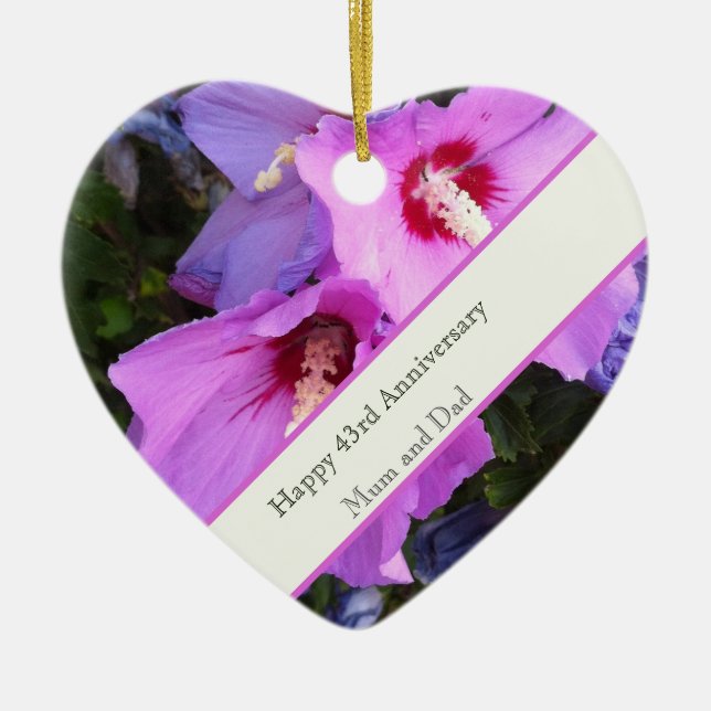 Ornamento De Cerâmica 43º aniversário de casamento (Frente)