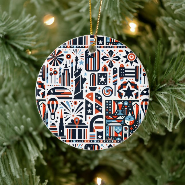 Ornamento De Cerâmica 4 de julho Padrão Genérico (Árvore)