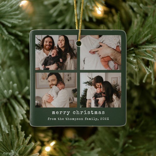 Ornamento De Cerâmica 4 Foto Feliz Natal Feriado Verde Negro (Árvore)