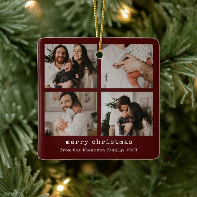 Ornamento De Cerâmica 4 Foto Feliz Natal Feriado Vermelho Negro (Árvore)