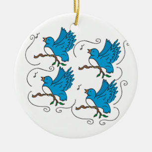 Ornamento De Cerâmica 4 pássaros de chamada