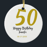 Ornamento De Cerâmica 50º aniversário adicionar nome data ano modelo neg<br><div class="desc">design editável</div>