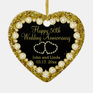 Ornamento De Cerâmica 50º aniversário de casamento do Ouro