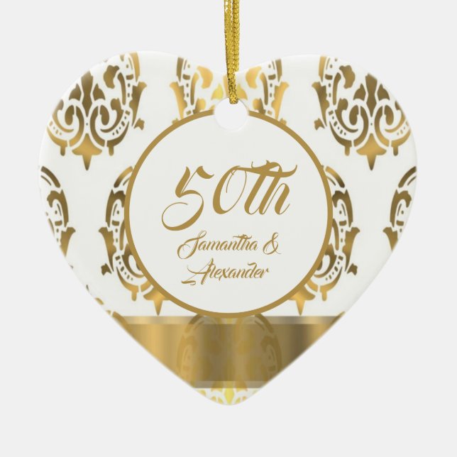Ornamento De Cerâmica 50º aniversário de casamento do Ouro (Frente)