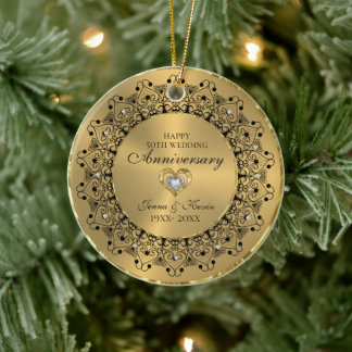 Ornamento De Cerâmica 50º aniversário do casamento BlackMandala no Doura