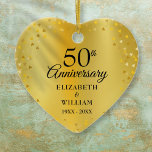 Ornamento De Cerâmica 50º Aniversário do Dourado Coração Confetti<br><div class="desc">Com delicados corações de amor a ouro,  confete em uma folha de ouro. Personalize com suas informações especiais de aniversário de 50 anos de ouro na tipografia quic. Projetado por Thisnotme©</div>