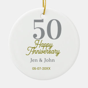 Ornamento De Cerâmica 50º nome data feliz aniversário prata ouro data