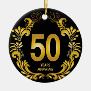 Ornamento De Cerâmica 50 anos de aniversário Dourado da Glitter