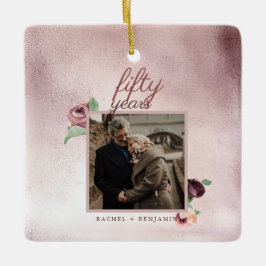 Ornamento De Cerâmica 50 Year Wedding Anniversary Rose Gold Glitter