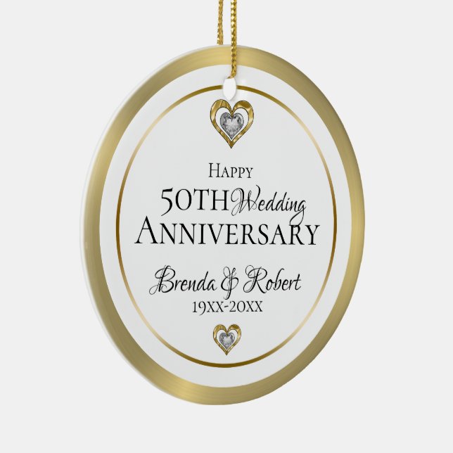 Ornamento De Cerâmica 50th Wedding Anniversary White and gold (Direito )