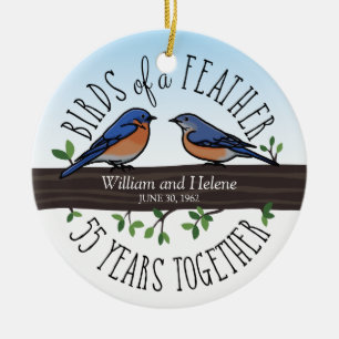 Ornamento De Cerâmica 55th Aniversário de casamento, Bluebirds de uma