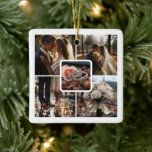 Ornamento De Cerâmica 5 Foto Collage Wedding<br><div class="desc">Colagem fotográfica para o casal casado no primeiro Natal. Personalize com suas fotos e detalhes.</div>