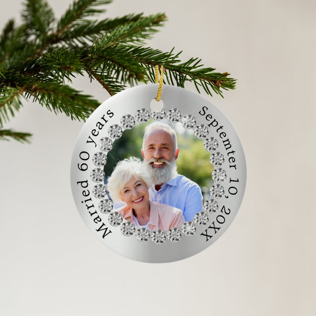 Ornamento De Cerâmica 60º aniversário do casamento de diamantes (Criador carregado)