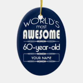 Ornamento De Cerâmica 60th Do aniversário dos mundos azul escuro