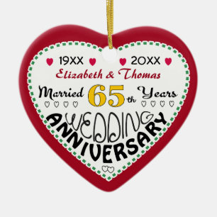 Ornamento De Cerâmica 65th Natal dado forma coração do presente do
