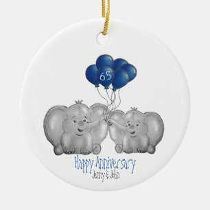 Ornamento De Cerâmica 65th wedding anniversary elephant husband & wife