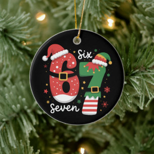 Ornamento De Cerâmica 67 Meme Six Seven Elfo Chapéu de Natal Santa