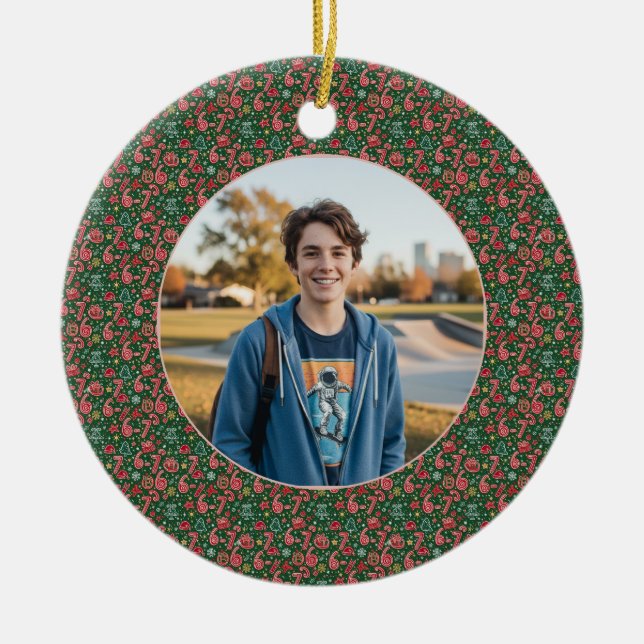 Ornamento De Cerâmica 6-7 Meme One Photo Christmas Doodles (Frente)