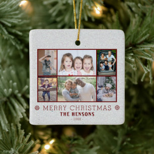 Ornamento De Cerâmica 6 Colagem de Fotos Natal Família na Neve